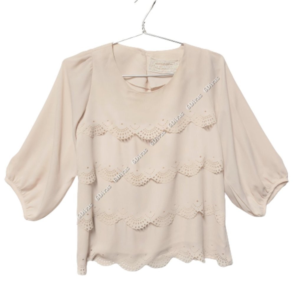 CREAM colored  Laser Cut Tiered Blouse Top Size S- NEW